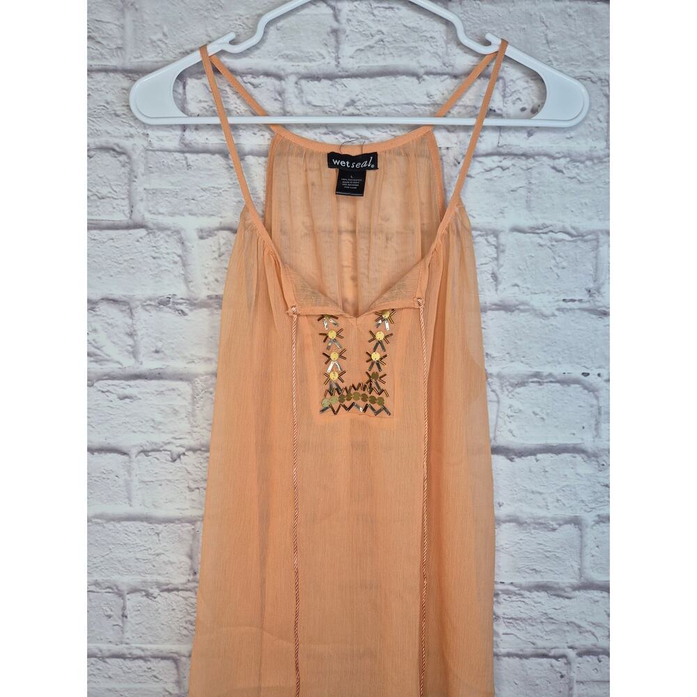 Vintage Y2K Wet Seal Beaded Sequin Halter Tank Top Sheer Orange fairycore - Picture 2 of 9